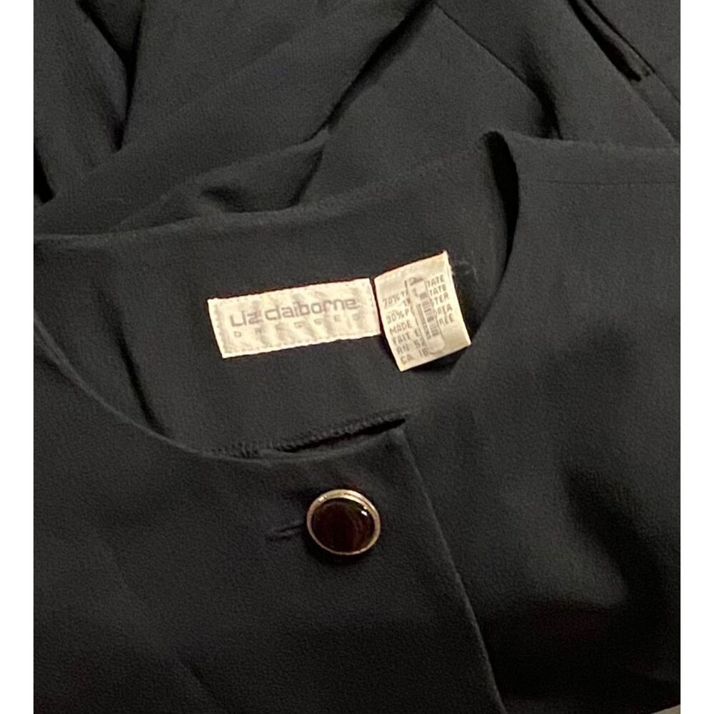 LIZ CLAIBORNE Vintage 1980's Secretary Midi Dress BLACK Knee Length Sz 12 - Picture 4 of 4
